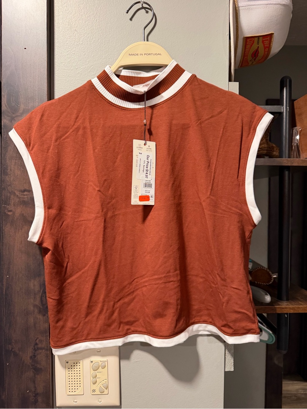 Calia Court Collection Mock Neck Crop Tank Top S NWT Red Brown